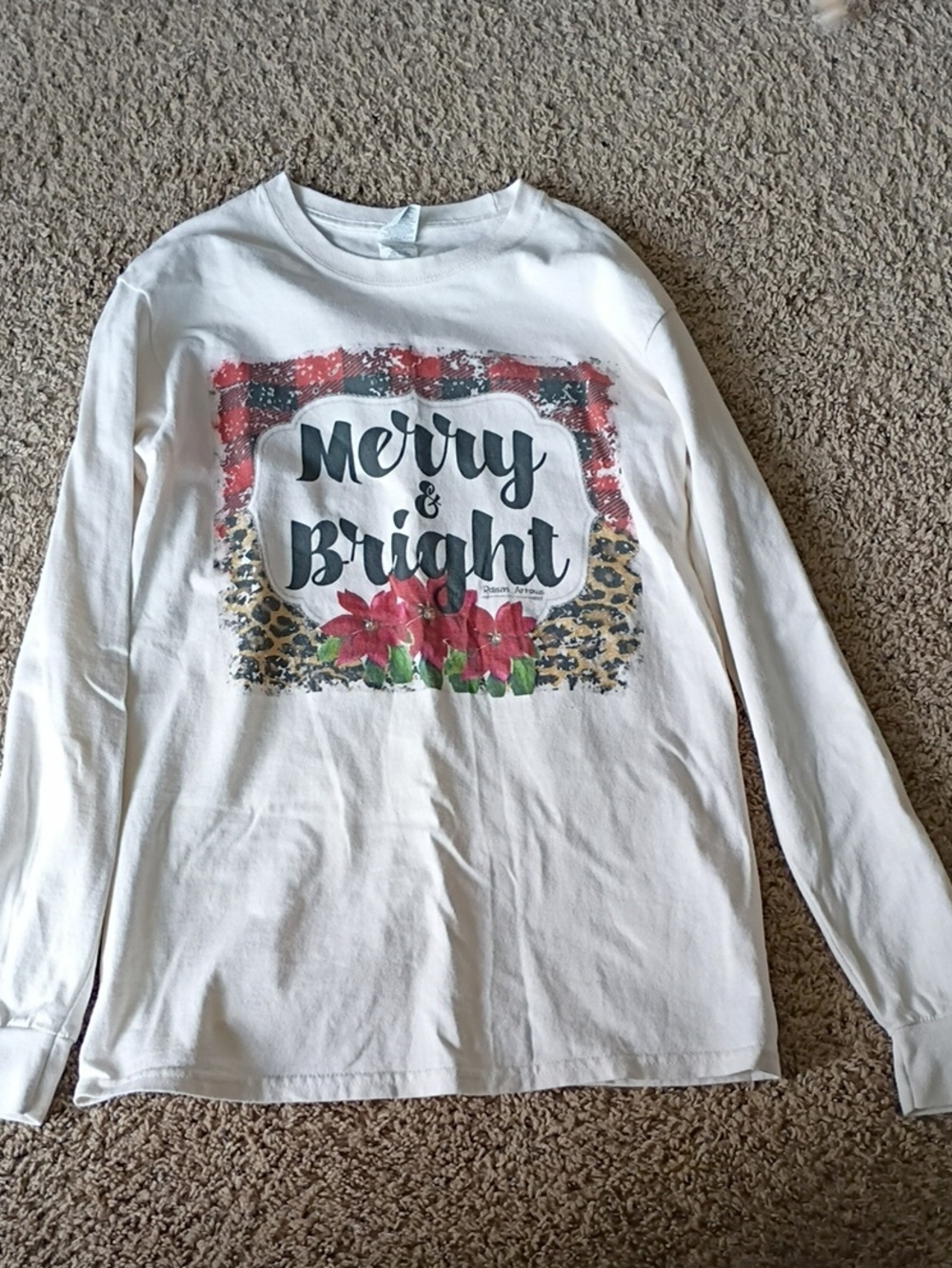 Merry & Bright Womans Long Sleeve Graphic Tee -Off  White